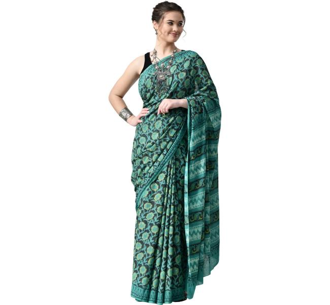 The Weavers Shop By Raavi Hand Block Printed Cotton Silk Saree
